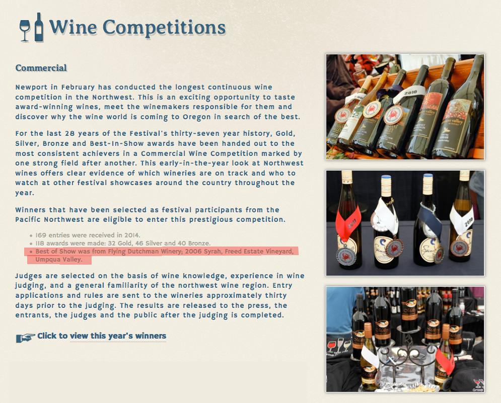 best of show commerical wine competition flying dutchman freed